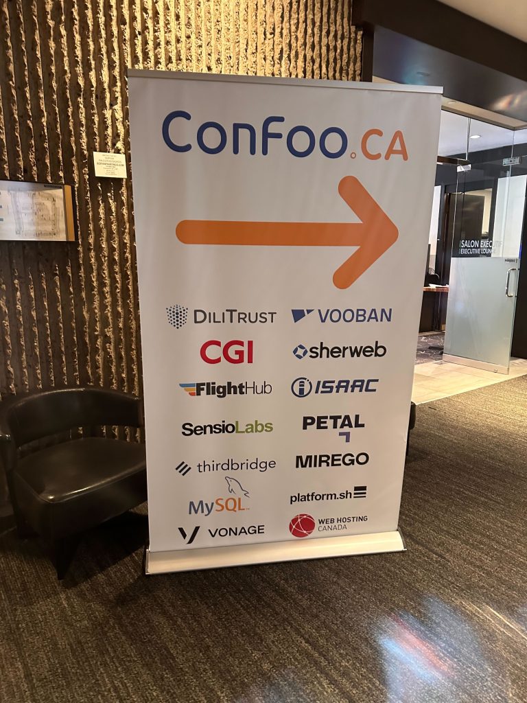 Roll up of the Confoo with the logos of the sponsors including SensioLabs