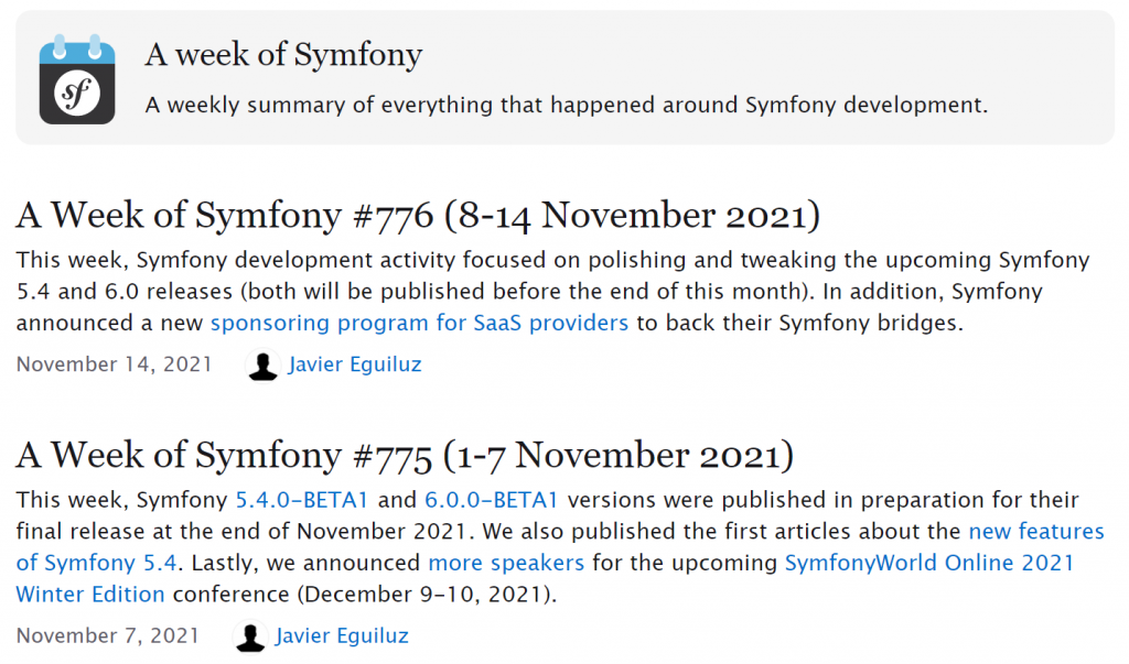 La newsletter "A week of Symfony"