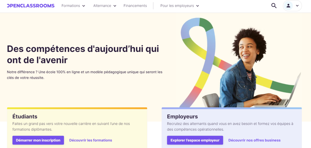 Homepage du site Openclassrooms.