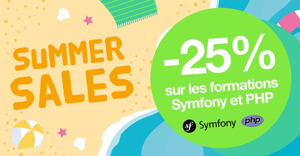 Affiche de la promotion d'été sur les formations Symfony et PHP.