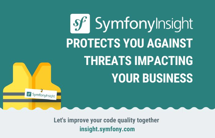 Image of a life jacket with the caption: 'SymfonyInsight protects you from threats impacting your business.'